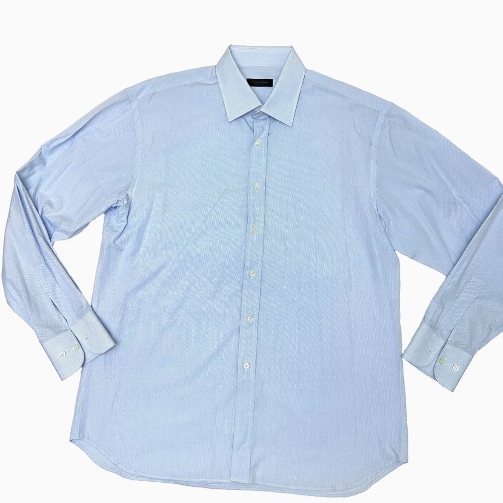 Calvin Klein COLLECTION Men's Cotton Blue Graph Check Dress Shirt SZ 44/17.5